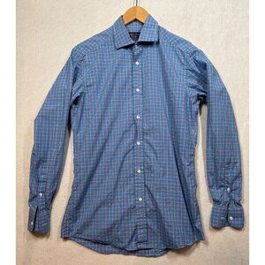 Ralph Lauren Purple Label Tailored Fit Shirt Blue Check Cotton Italy Men's 15.5